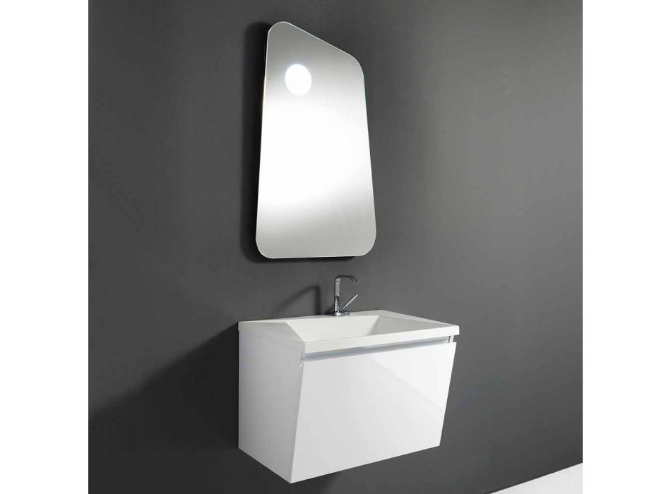 Badezimmerschrank mit Waschbecken und Spiegel, modernes Design aus weißem Holz und Harz - Fausta