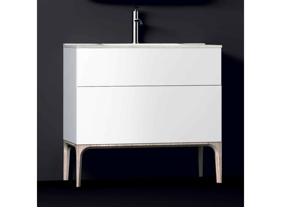 Badezimmerschrank mit integriertem modernen Waschbecken Bernstein, Harz und lackiertem Holz Viadurini