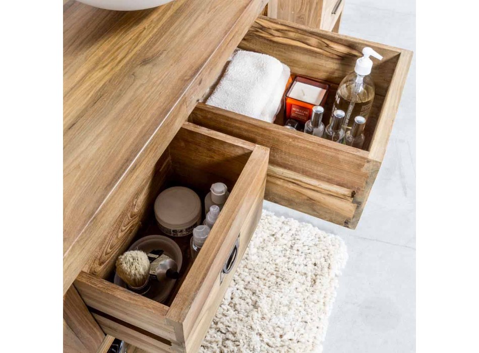 Badezimmerschrank aus natürlichem Teakholz mit 2 Schubladen - Faetano