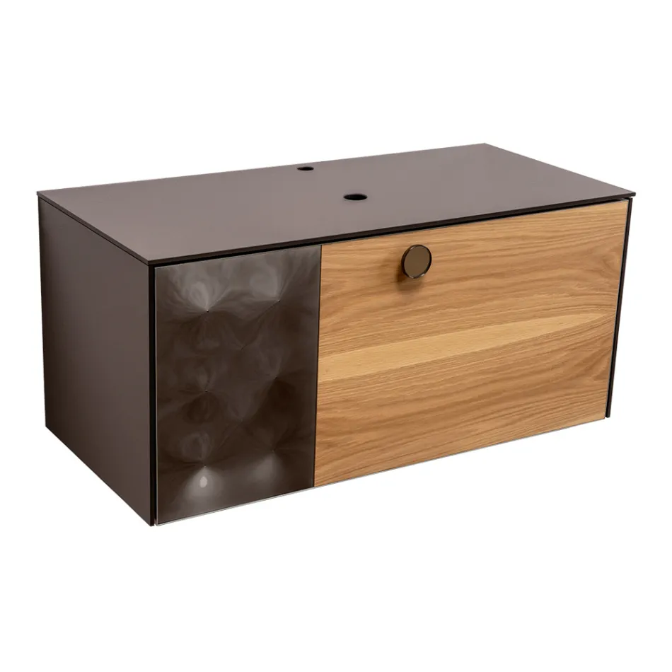 100 cm Wand-Badezimmerschrank aus 8 mm gehärtetem Glas und europäischer Eiche – Excelsior Viadurini