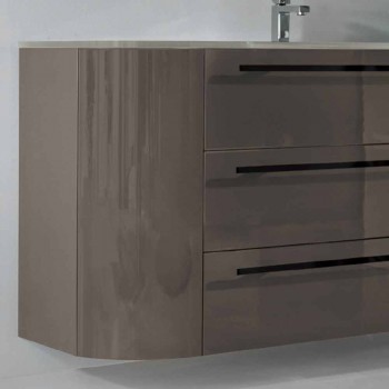 Abgehängte Badezimmerschrank 3 Schubladen + 2 Holztüren Happy, integrierte Spüle