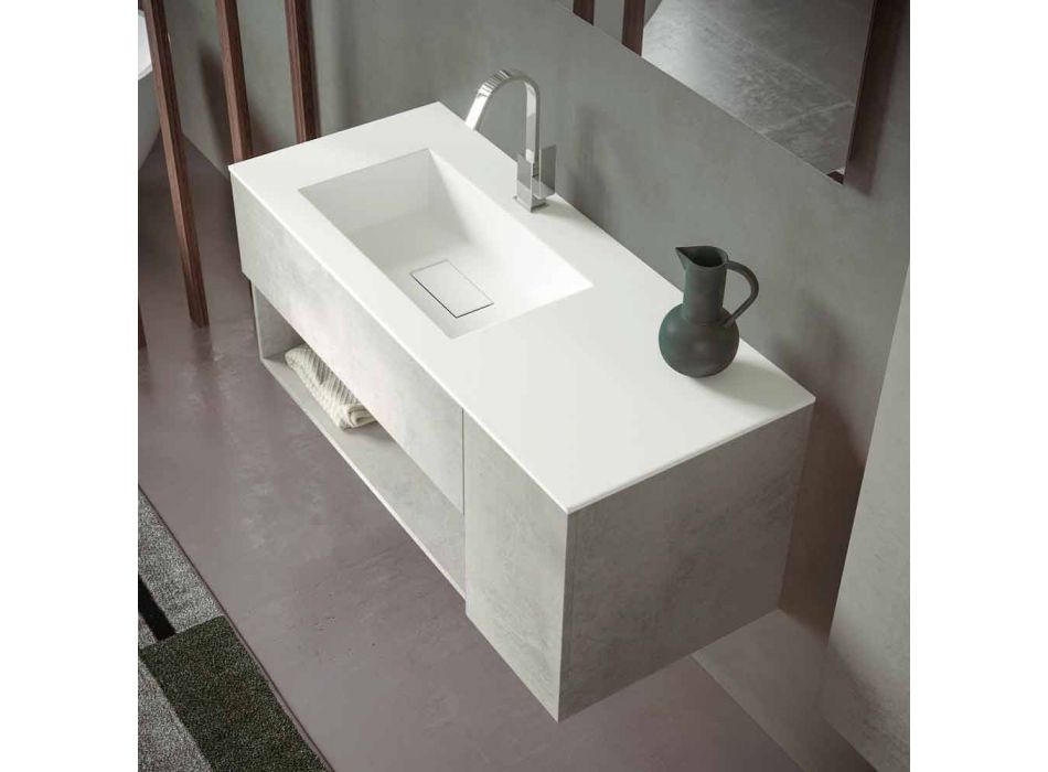 Abgehängter Badezimmerschrank und integriertes Waschbecken, modernes Design in 4 Ausführungen - Pistillo