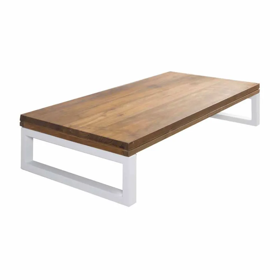 Hängender Badezimmerschrank aus Teakholz mit Handtuchhalter in Hi Macs® Weiß - Saverno Viadurini