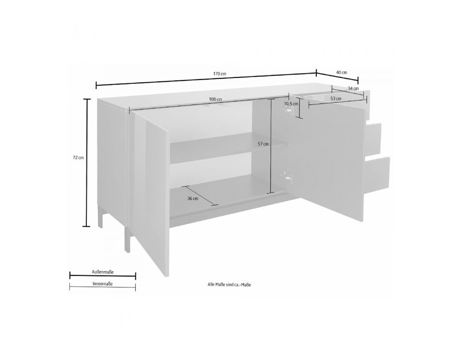 Mobiles Sideboard 1 oder 2 Türen und 3 Schubladen aus nachhaltigem Holz - Yolanda Viadurini