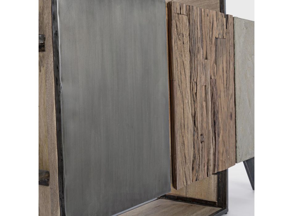 Mobiles Sideboard 3 Türen aus Mangoholz und Stahl Homemotion - Signorino