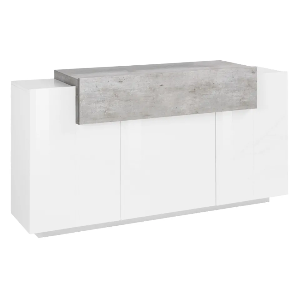 Mobiles Sideboard 4 Türen Weiß und Anthrazit Holz, Zement oder Ahorn - Therese Viadurini