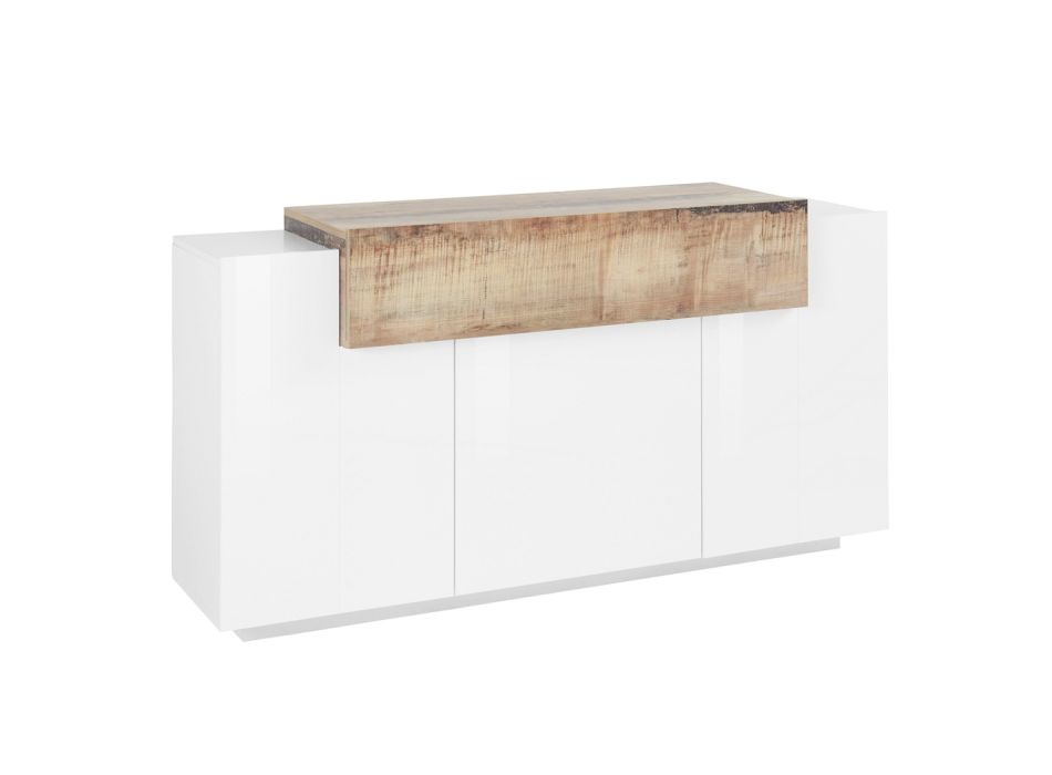 Mobiles Sideboard 4 Türen Weiß und Anthrazit Holz, Zement oder Ahorn - Therese Viadurini