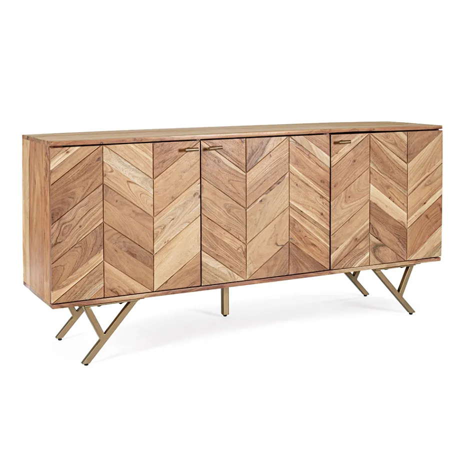 Mobiles Sideboard aus Akazienholz 3 Türen Ethnisches Design Homemotion - Carla Viadurini