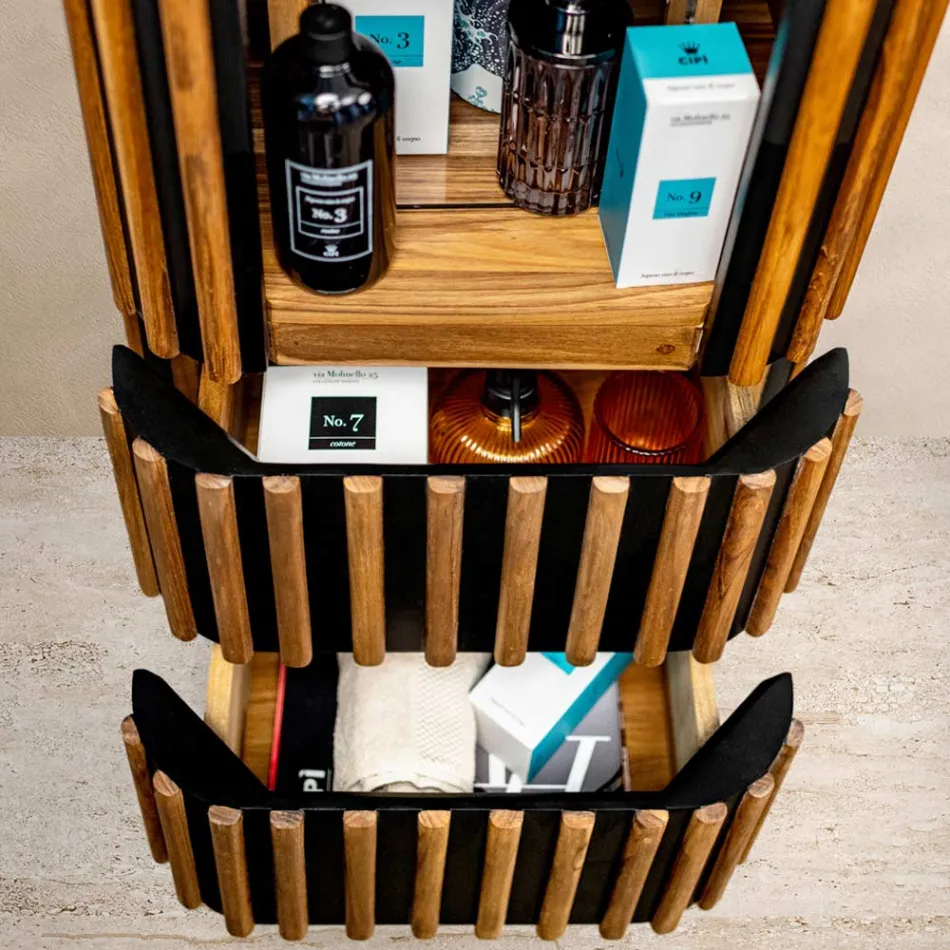 Säulen-Badezimmerschrank aus massivem Teakholz und Mahagoni – Plumeria Viadurini