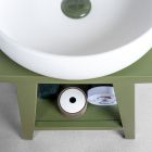 Freistehender Badezimmerschrank mit Teak-Finish und großem grünem Regal - Raomi Viadurini