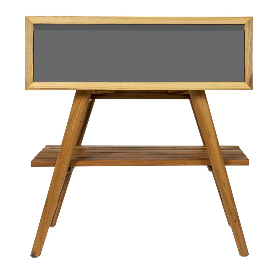 Freistehender Badezimmerschrank aus natürlichem Teakholz mit grauer Farbstütze - Gatien Viadurini