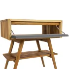 Freistehender Badezimmerschrank aus natürlichem Teakholz mit grauer Farbstütze - Gatien Viadurini