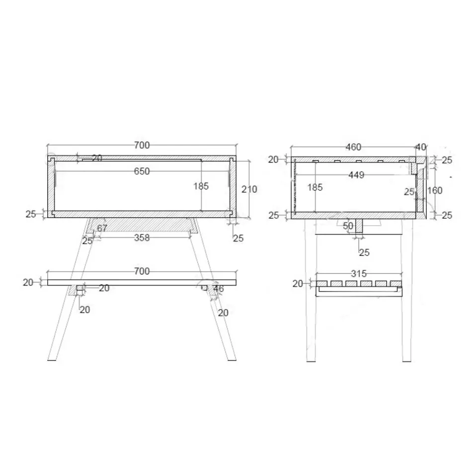 Freistehender Badezimmerschrank aus natürlichem Teakholz mit grauer Farbstütze - Gatien Viadurini