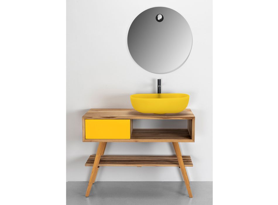 Moderner gelber Badezimmerschrank mit großem Regal und Kommode - Benoit Viadurini