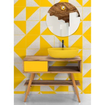 Moderner gelber Badezimmerschrank mit großem Regal und Kommode - Benoit