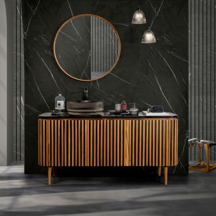 Handgefertigter Badezimmerschrank aus massivem Teakholz und Mahagoni – Heliconia Viadurini