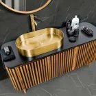 Handgefertigter Badezimmerschrank aus massivem Teakholz und Mahagoni – Heliconia Viadurini