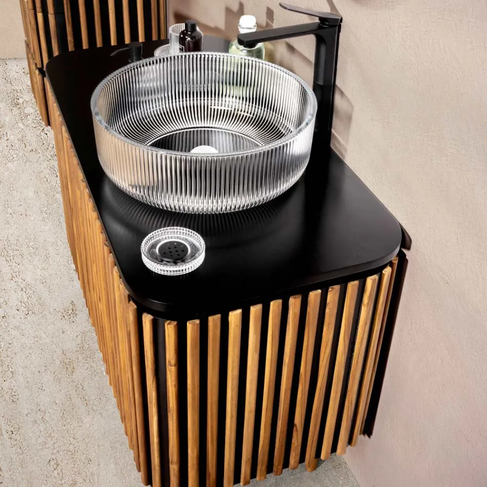 Handgefertigter Badezimmerschrank aus massivem Teakholz und Mahagoni – Heliconia Viadurini