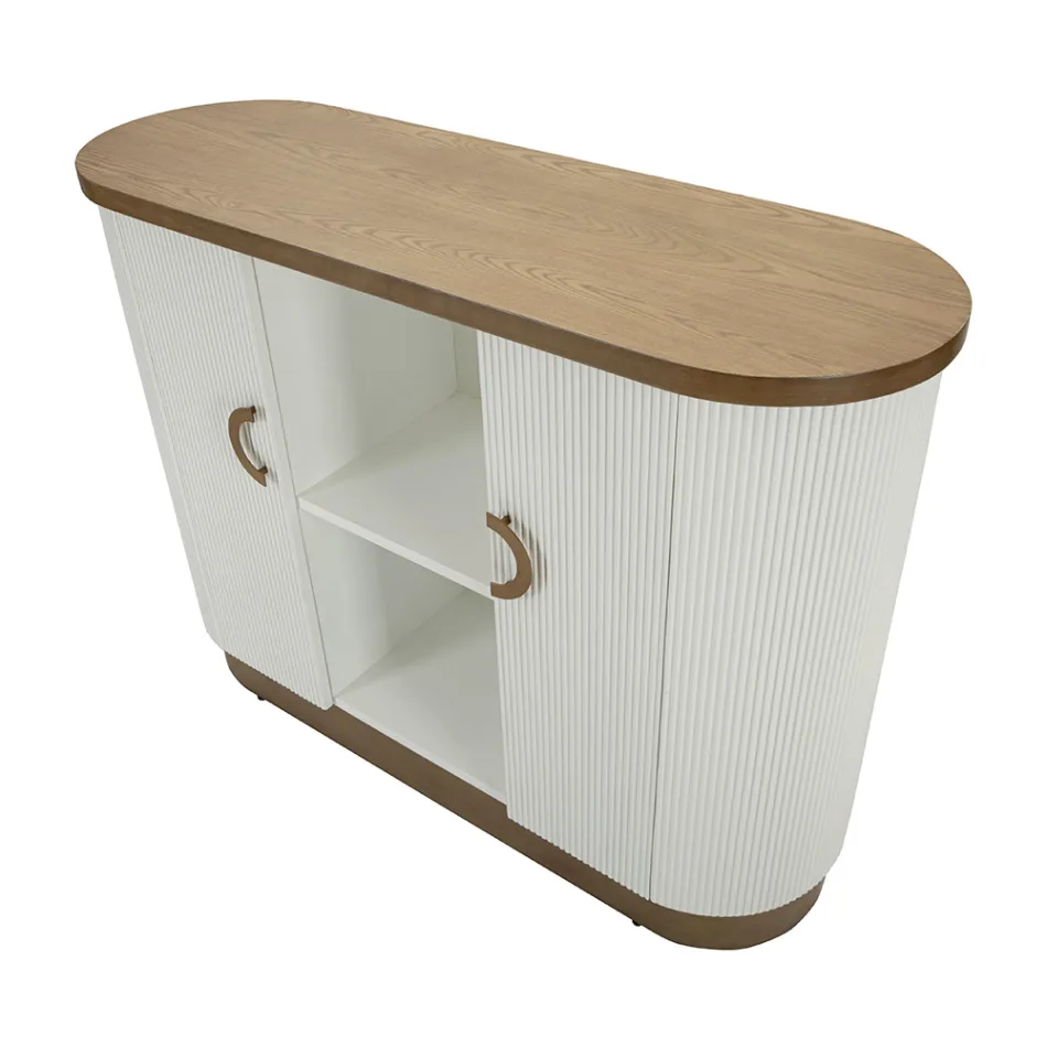 Holzschrank mit Oberteil und abgerundeten Einsätzen mit 2 Türen und 2 Regalen - Rachel Viadurini