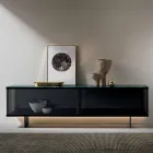 Wohnzimmer-Sideboard aus Rauchglas und grünem oder rotem Marmor mit Led - Leonarda Viadurini