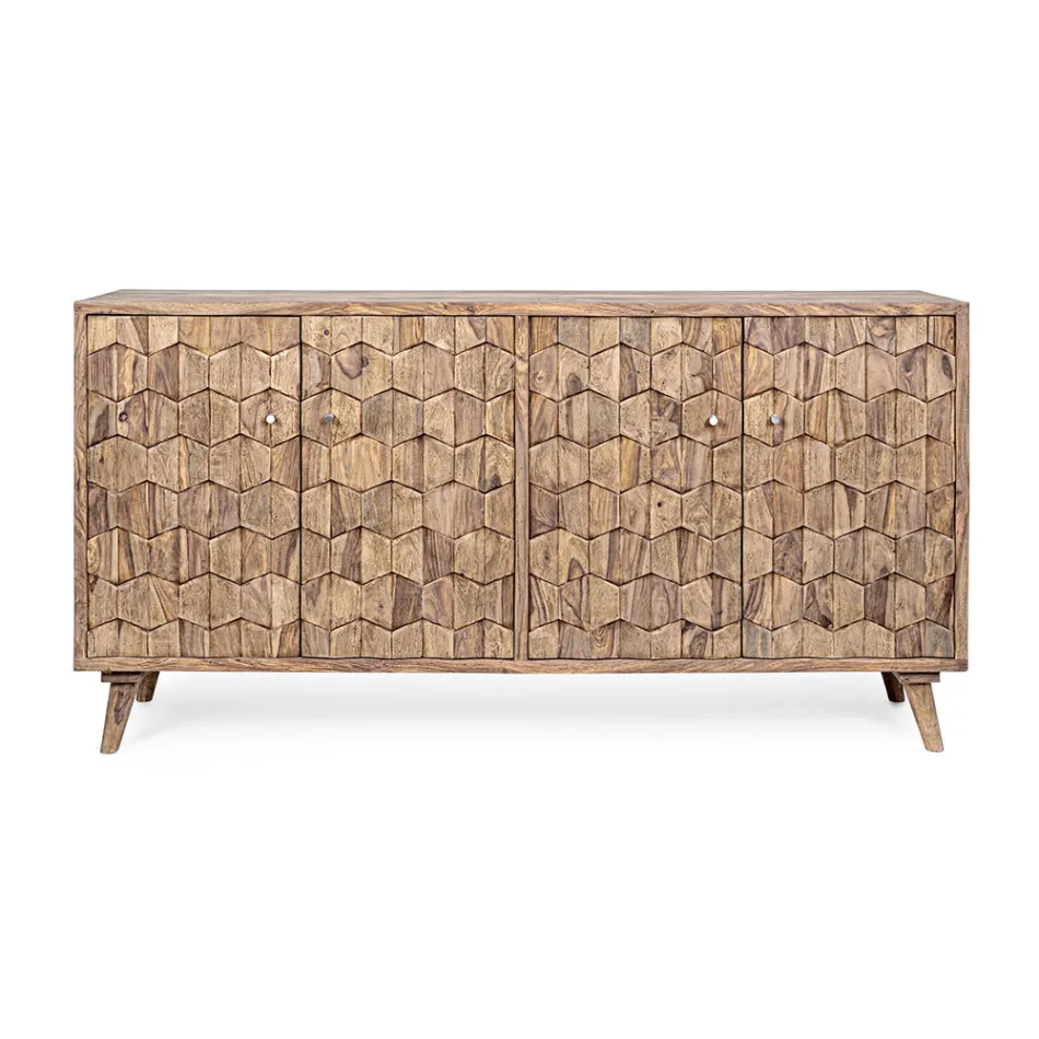 Möbel-Sideboard im Sheesham-Holz-Design mit 4 Türen Homemotion - Fregene Viadurini
