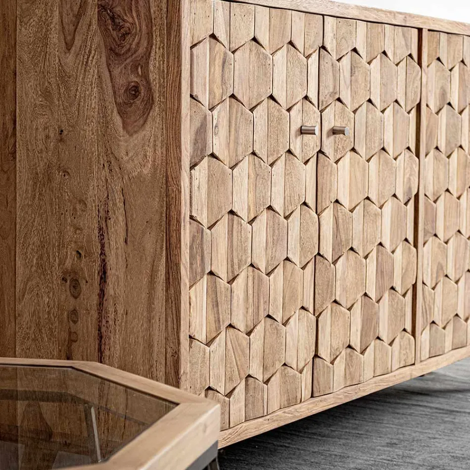 Möbel-Sideboard im Sheesham-Holz-Design mit 4 Türen Homemotion - Fregene Viadurini
