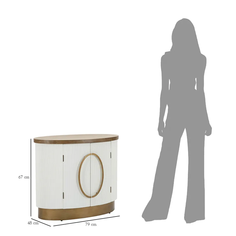 Ovaler Holzschrank mit Oberseite und abgerundeten Einsätzen mit 2 Türen - Rachel Viadurini