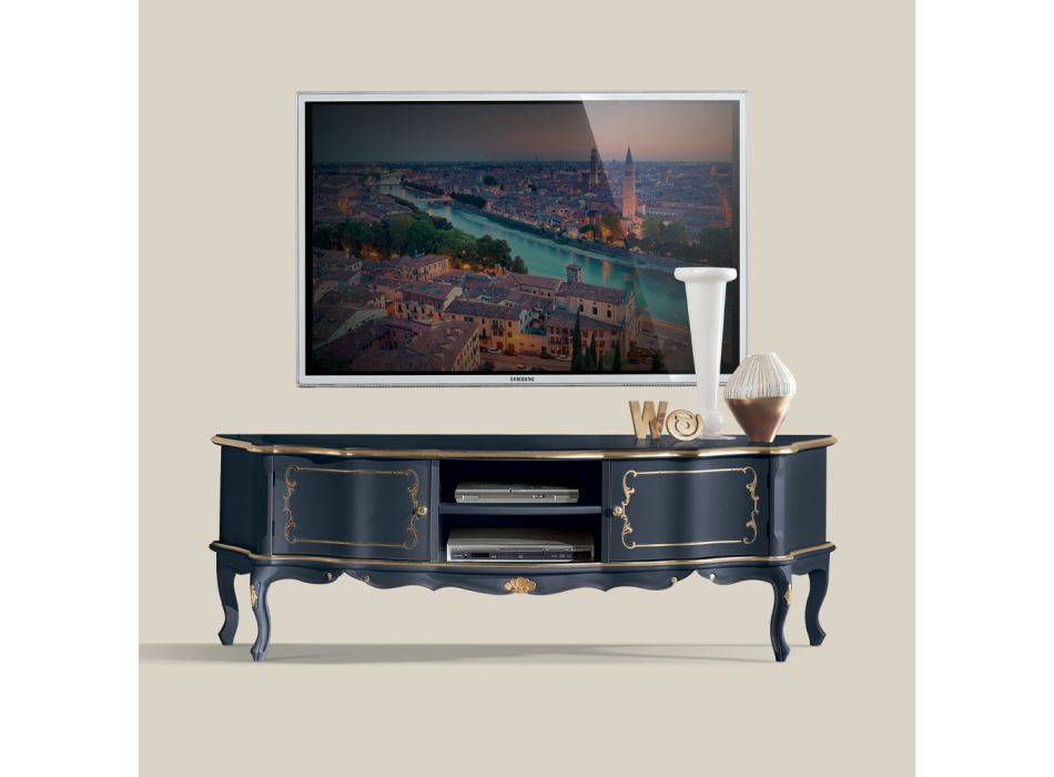 Klassisches TV-Möbel aus Holz mit Türen und Fächern Made in Italy - Leonor Viadurini
