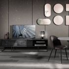 TV-Ständer mit 2 Türen und einem offenen Fach mit Ablage – Platin Viadurini