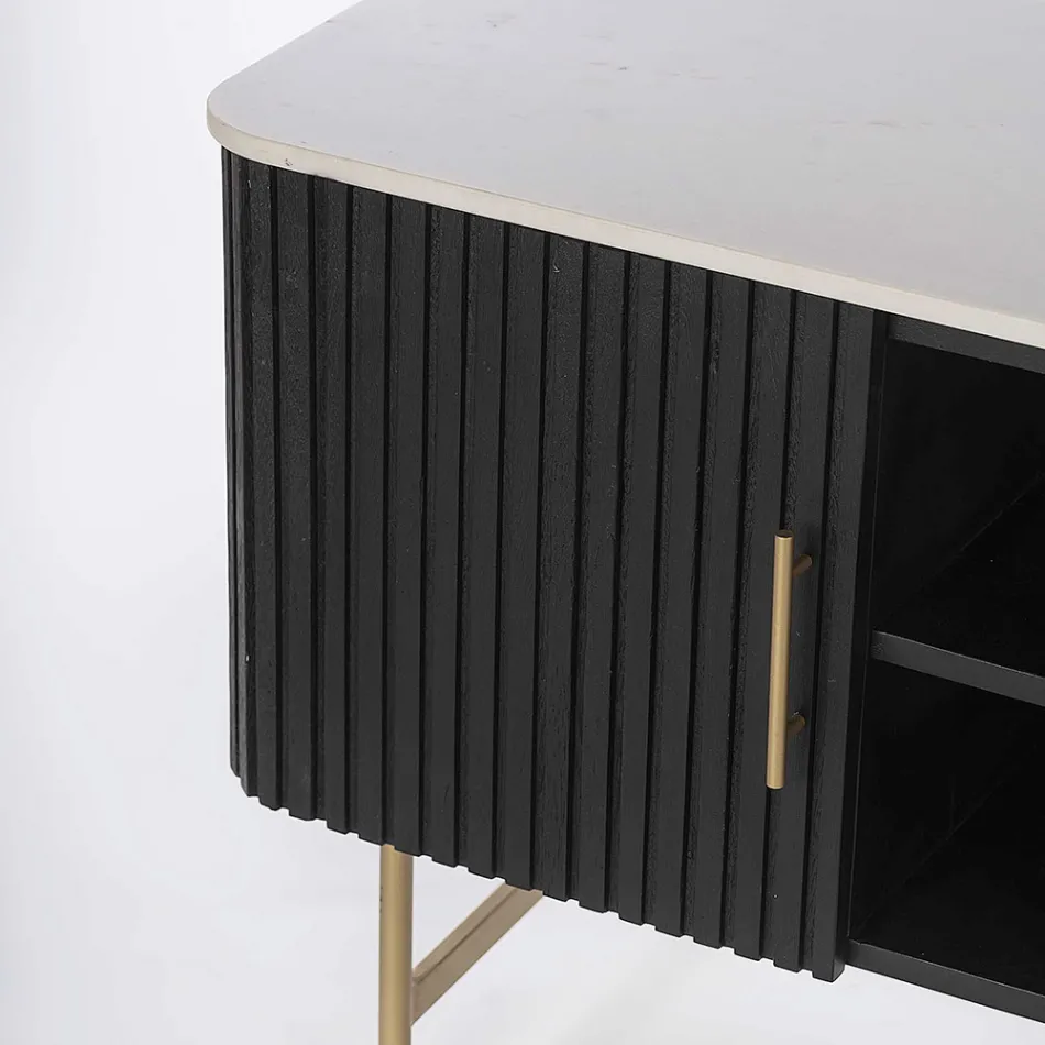 TV-Ständer mit Marmorplatte und Mangoholzrahmen - Fisherman Viadurini