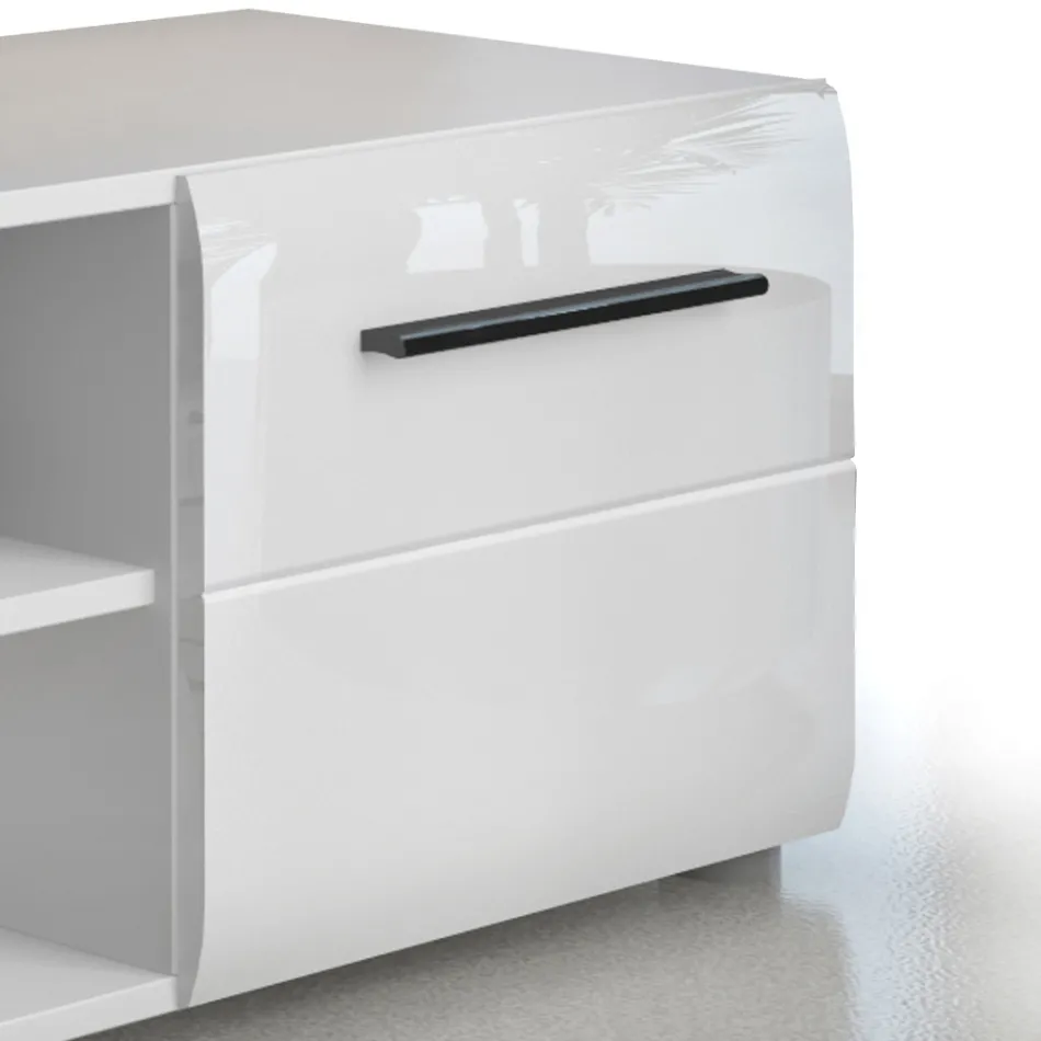 TV-Ständer in weißer Ausführung mit 2 Türen und 1 offenem Fach – Selenio Viadurini