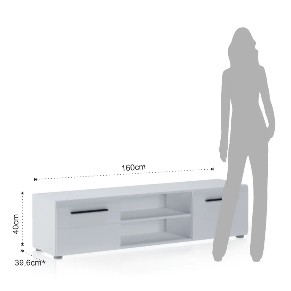 TV-Ständer in weißer Ausführung mit 2 Türen und 1 offenem Fach – Selenio Viadurini