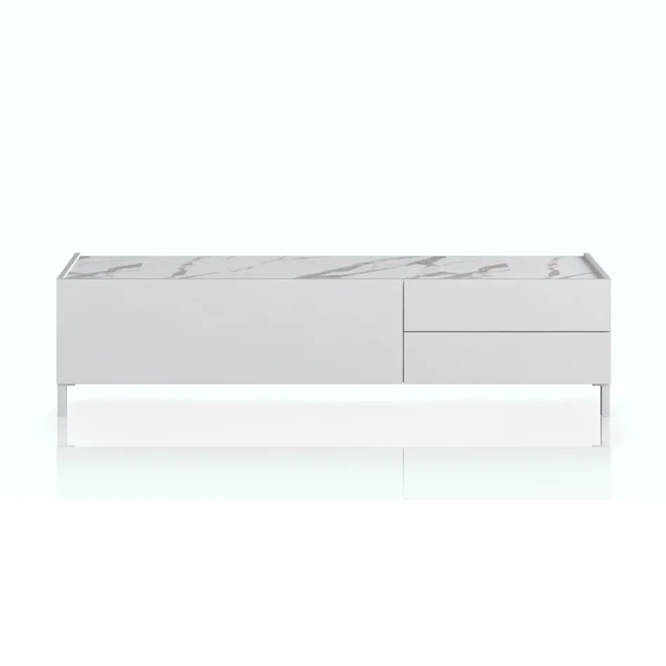 TV-Ständer aus Holz mit 1 Tür und 2 Schubladen – Tantalo Viadurini