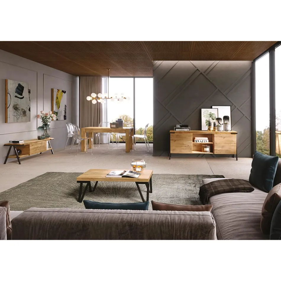 TV-Ständer aus geknotetem Eichenholz und Metall Made in Italy - Jennifer Viadurini