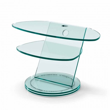 TV-Schrank aus Glas mit drehbarer Basis und 2-dimensionalem Regal - Salemme Viadurini