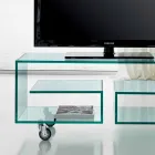 Mehrzweck-Wohnzimmer-TV-Schrank aus transparentem Glas mit Rollen - Birintolo Viadurini