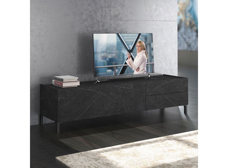 TV-Ständer mit Melamin-Marmor-Finish, hergestellt in Italien – Zink Viadurini