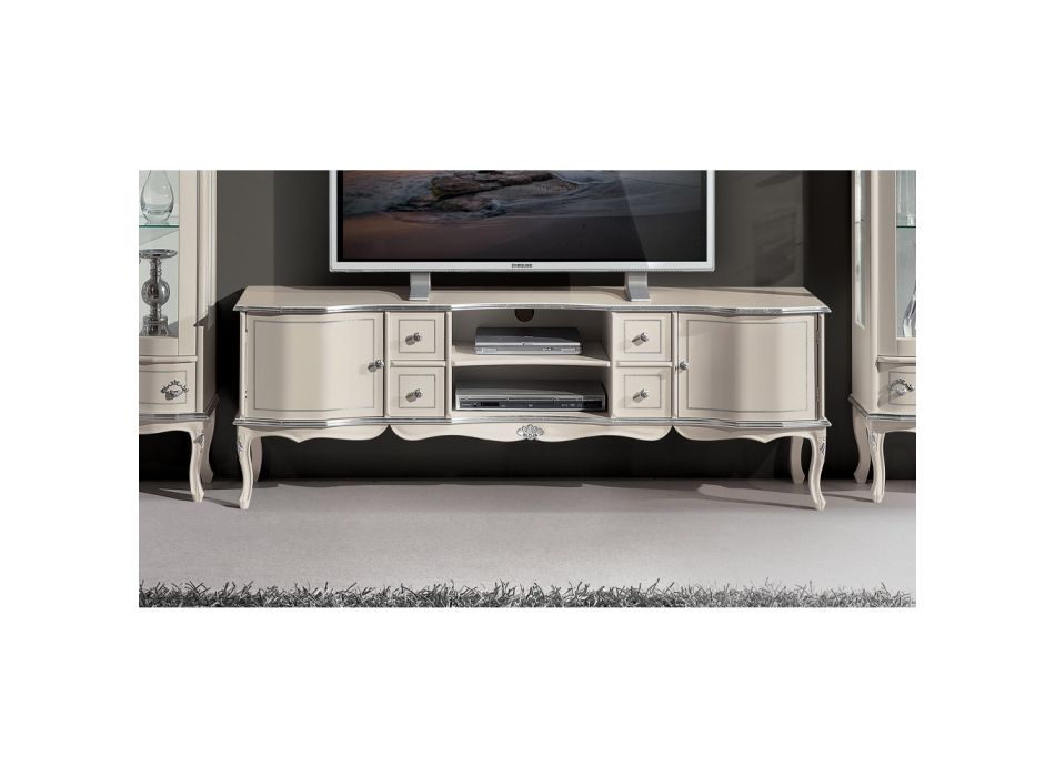 TV-Möbel Wohnzimmer Weiß und Silber Holz Made in Italy - Windsor Viadurini