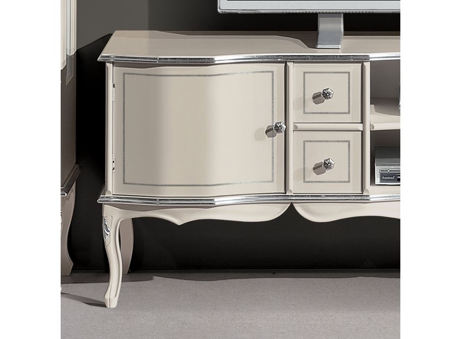 TV-Möbel Wohnzimmer Weiß und Silber Holz Made in Italy - Windsor Viadurini