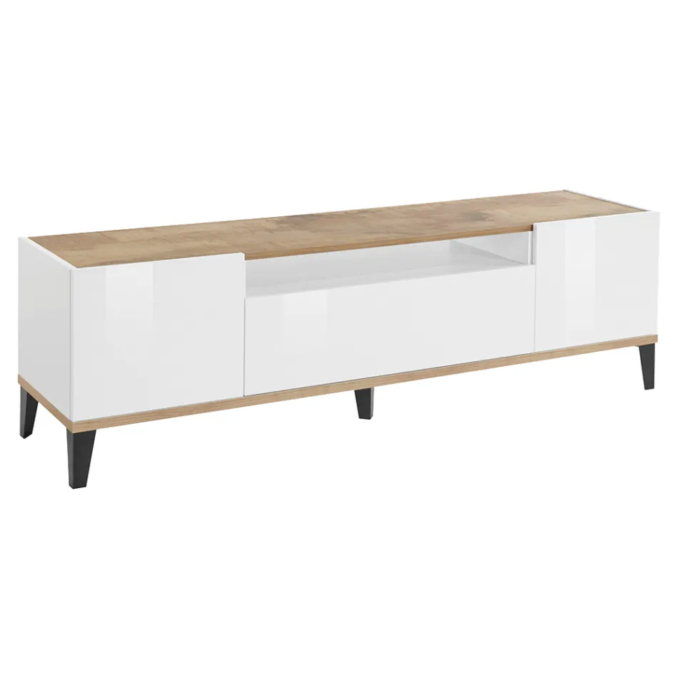 Mobiler Fernseher aus Melamin 2 Zimmer und 1 Schublade Made in Italy - Florentino Viadurini