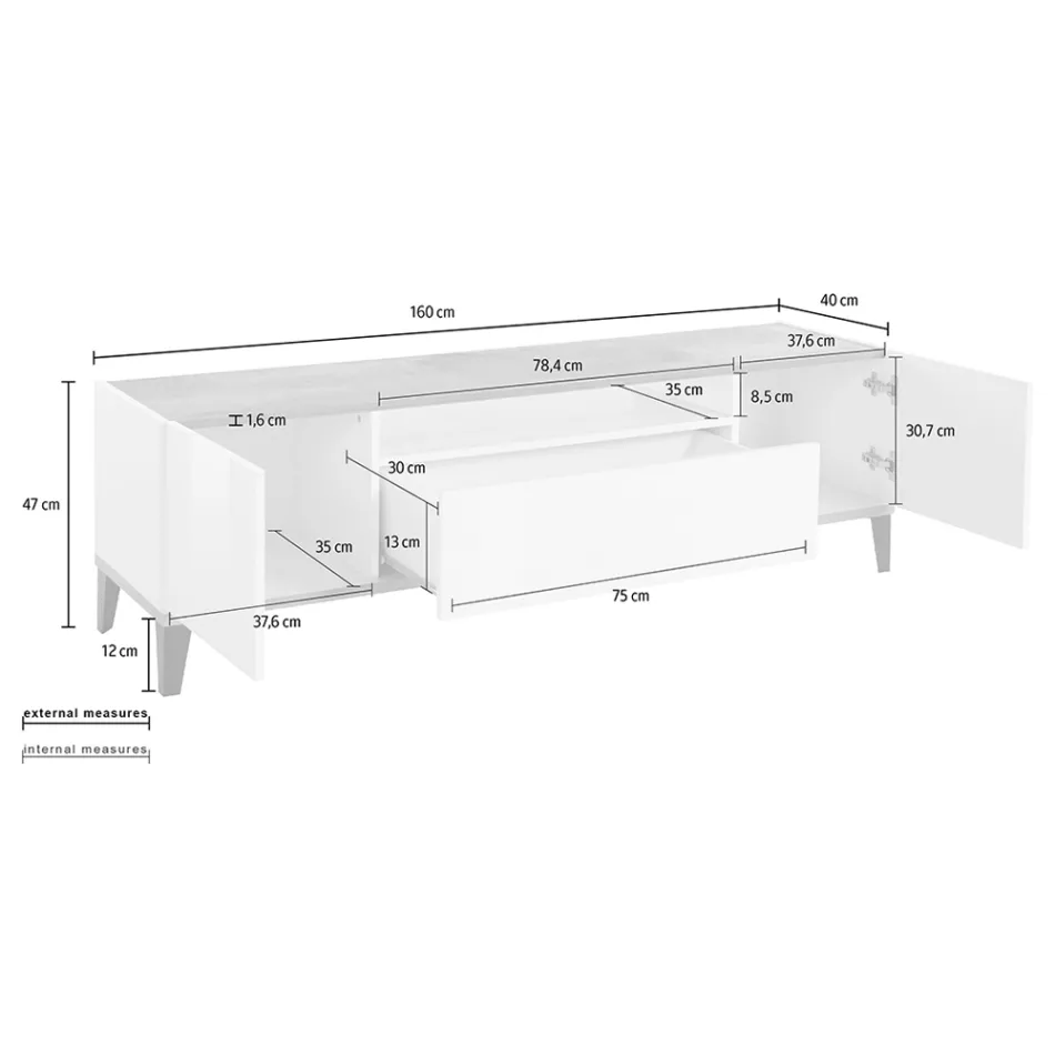 Mobiler Fernseher aus Melamin 2 Zimmer und 1 Schublade Made in Italy - Florentino Viadurini