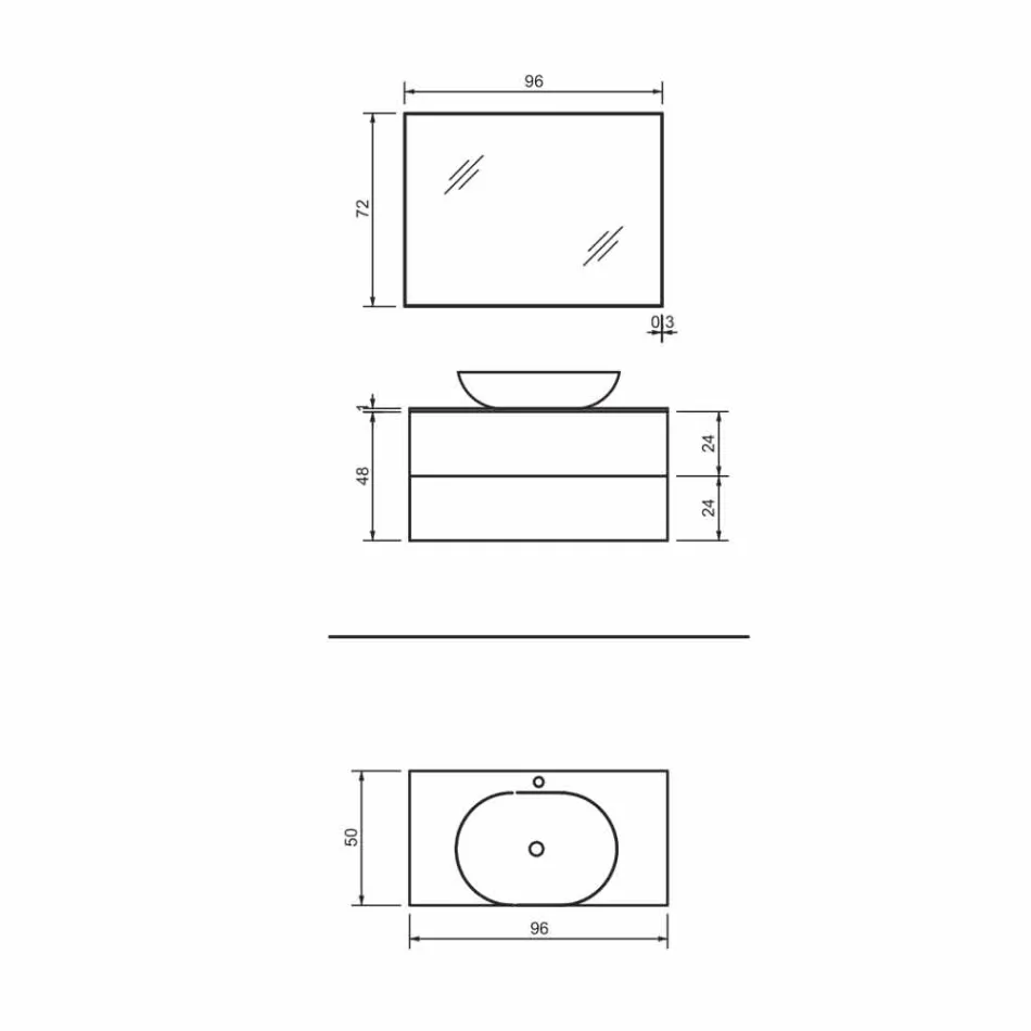Hängende Badezimmermöbel Basis 2 Schubladen, Waschbecken und Spiegel, Edel - Renga Viadurini