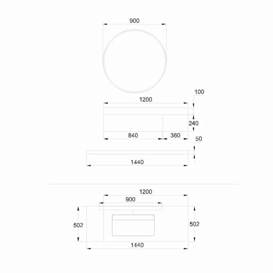 Hängende Badezimmermöbel Kupfer-Waschtischuntergestell, 2 Schubladen, Regal und Spiegel - Renga Viadurini