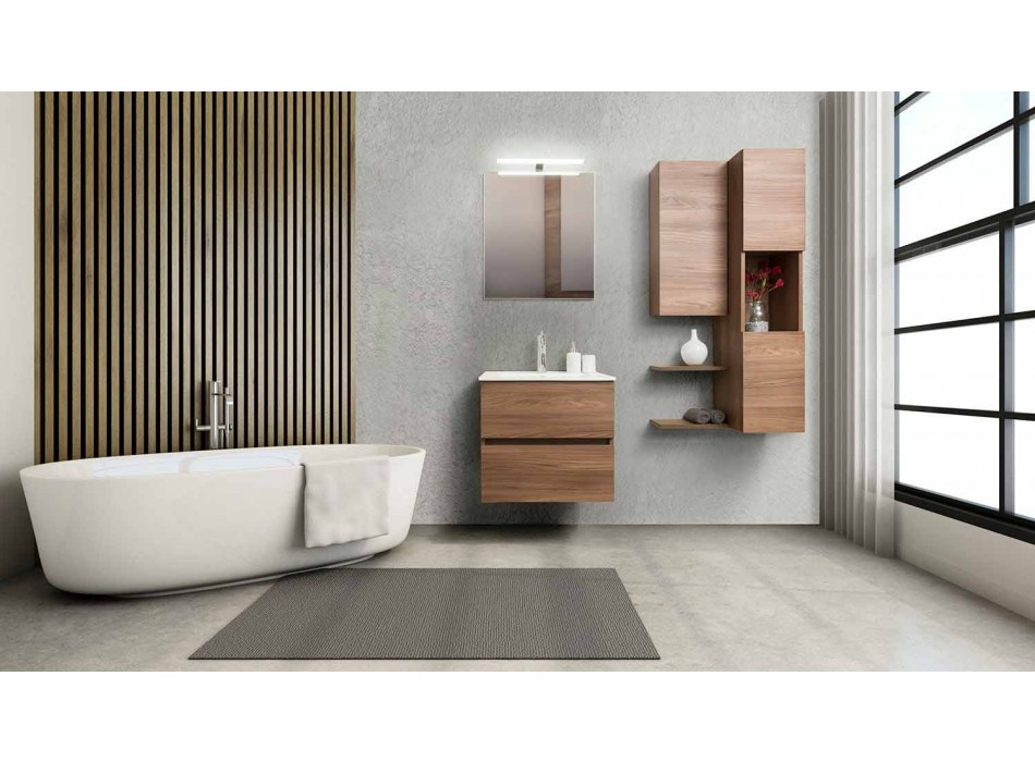 Hängende Design Badezimmermöbel in Melamin Nussbaum - Becky
