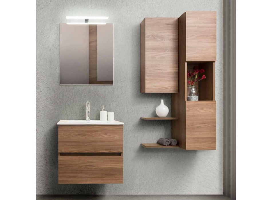 Hängende Design Badezimmermöbel in Melamin Nussbaum - Becky