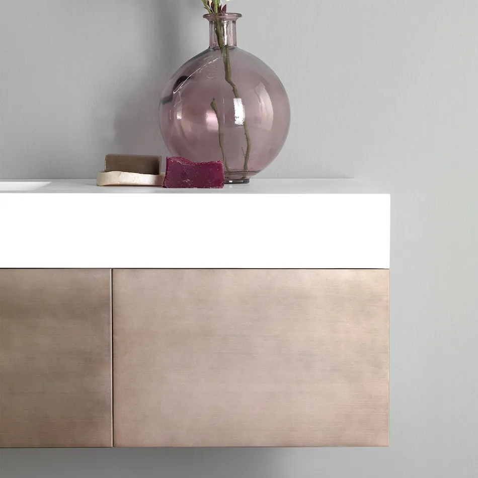 Hängende Badezimmermöbel aus Metall, MDF-Holz und Stonelight Made in Italy - Renga Viadurini