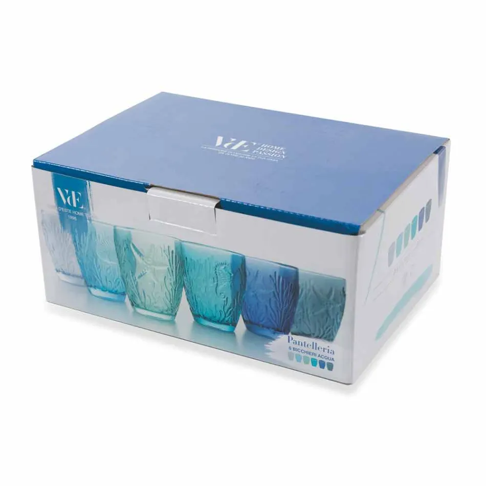 Moderne blau gefärbte Gläser 6 Stück Water Service - Mazara Viadurini
