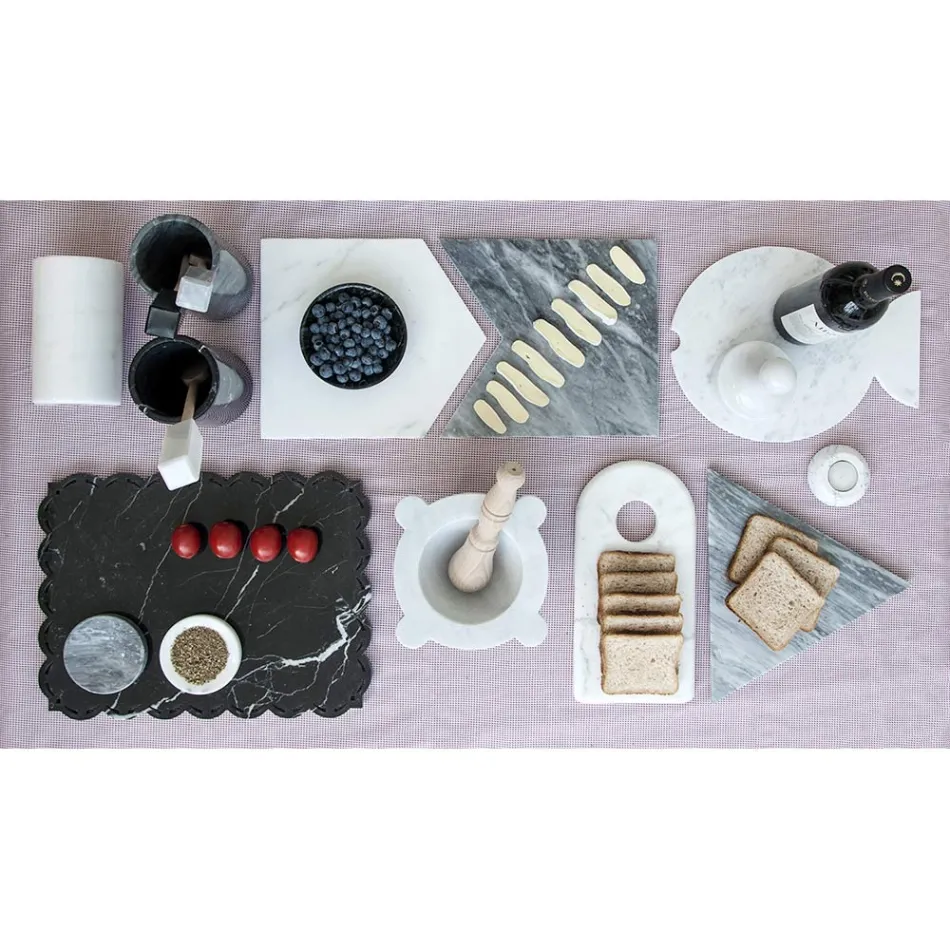 Mörser aus weißem Carrara-Marmor mit Holzstößel Made in Italy - Winda Viadurini