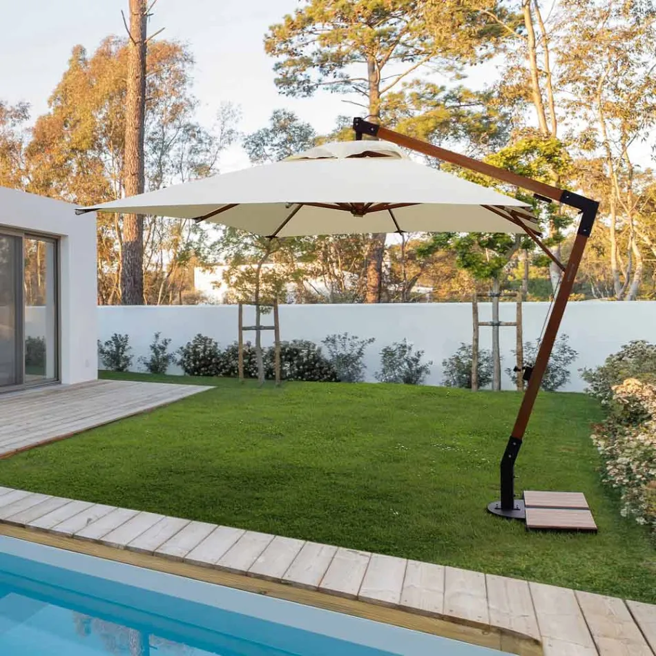 Outdoor-Regenschirm aus Holz und Ecru-Polyester 3x4, Homemotion – Passmore Viadurini