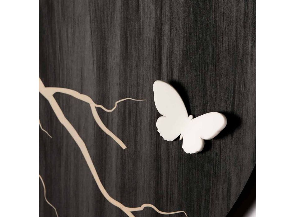 Rundes Design Wanduhr aus lasergraviertem Holz und 3D-Schmetterlingen - Farfo Viadurini